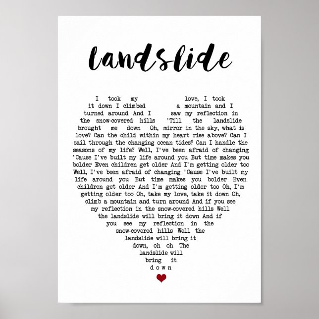 Landslide Wall Art Song Lyrik Herzdrucken Poster (Vorne)