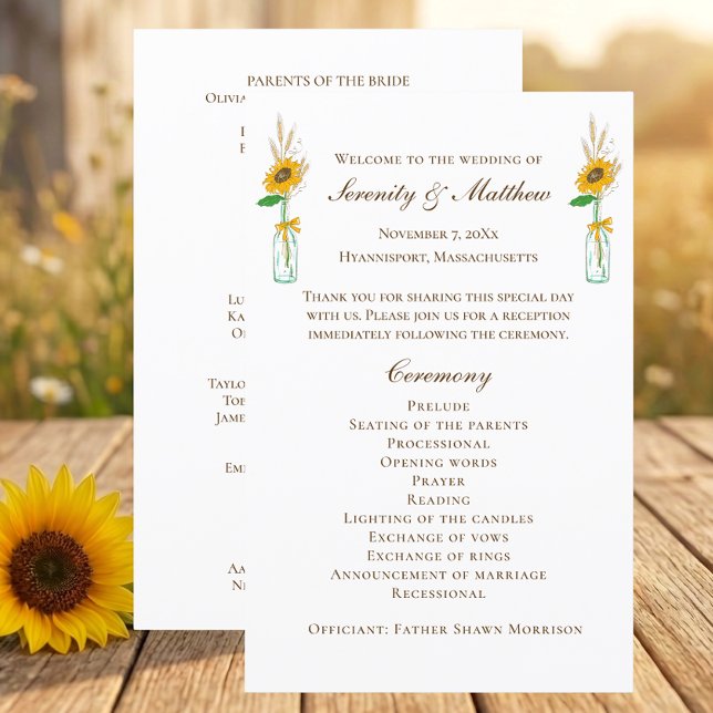 Landsonnenblumen Rustikale Florale Hochzeitsprogra (Von Creator hochgeladen)