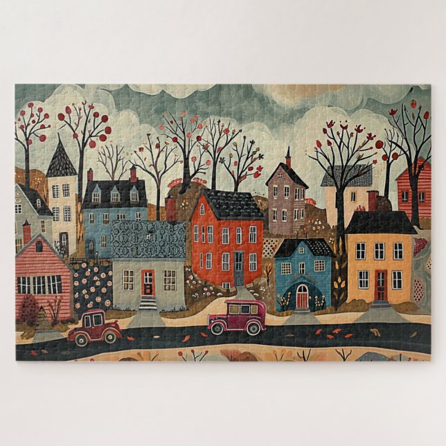 Landstadt im Herbst - Wasserfarbe Puzzle (Horizontal)