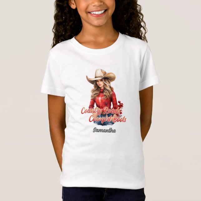 Landstraßen Cowgirl Stiefel Beauty blonde Mädchen T-Shirt (Vorderseite)