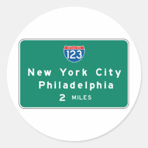 Landstraßen-Zeichen New York Philadelphia Runder Aufkleber