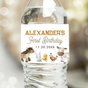 Landtiere 1. Geburtstag Party Wasserflaschenetikett