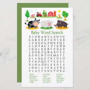 Landtiere Baby Dusche Word Search Game