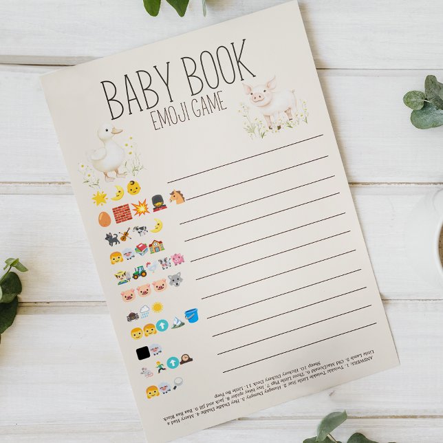 Landtiere Baby Shower Baby Book Emoji Game Flyer (Von Creator hochgeladen)