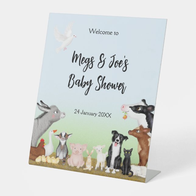 Landtiere Babydusche Begrüßungsschild Sockelschild (Vorderseite)