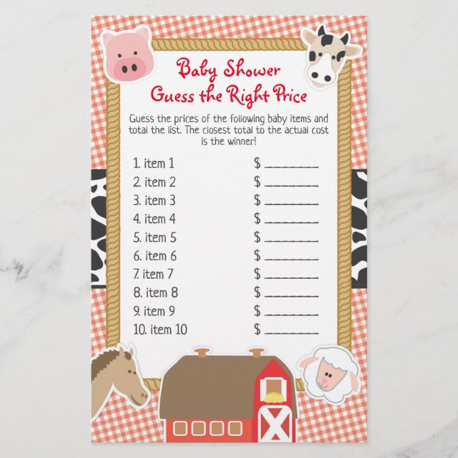 Landtiere Babydusche schätzt das Spiel zum richtig (Vorderseite)