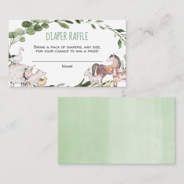 Landtiere Babydusche Windelkarten Begleitkarte (Vorne/Hinten)