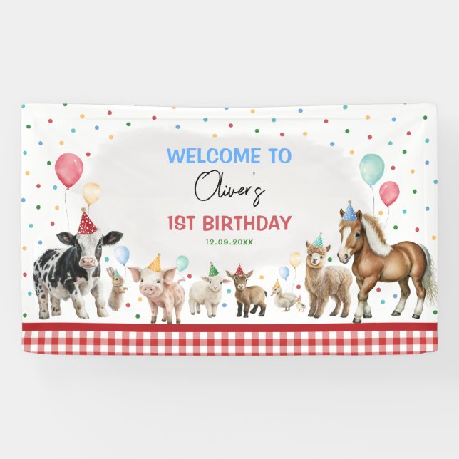 Landtiere Balloon Confetti Boy Geburtstagsparty Banner (Horizontal)