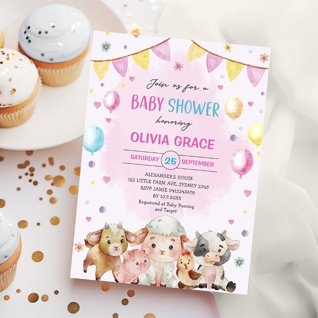 Landtiere Balloons Barnyard Baby Dusche Einladung (Von Creator hochgeladen)