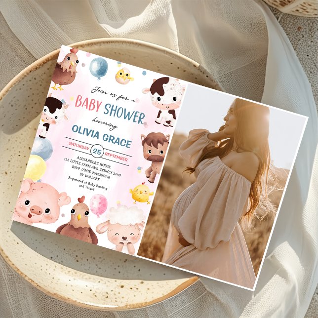 Landtiere Balloons Barnyard Baby Dusche Foto Einladung (Von Creator hochgeladen)