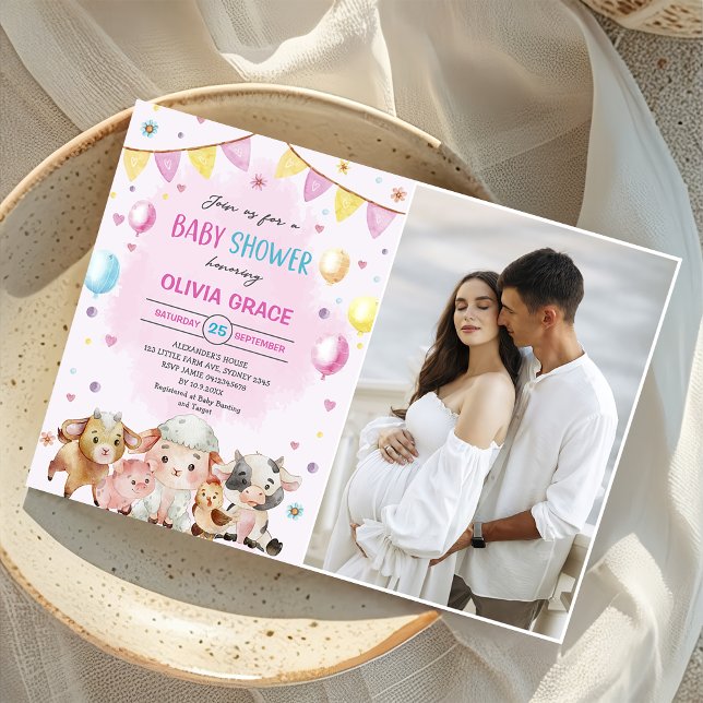 Landtiere Balloons Barnyard Baby Dusche Foto Einladung (Von Creator hochgeladen)