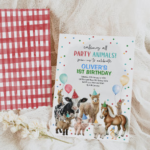 Landtiere Balloons Barnyard Boys Geburtstagsparty Einladung