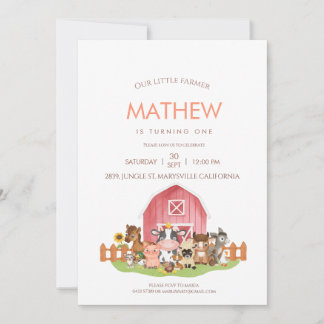 Landtiere Barnyard 1. 2. Geburtstag Einladung
