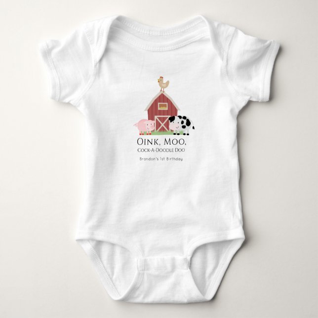 Landtiere Barnyard 1. Geburtstag Baby Bodysuit Baby Strampler (Vorderseite)