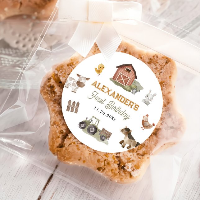 Landtiere Barnyard 1. Geburtstag Runder Aufkleber (Von Creator hochgeladen)