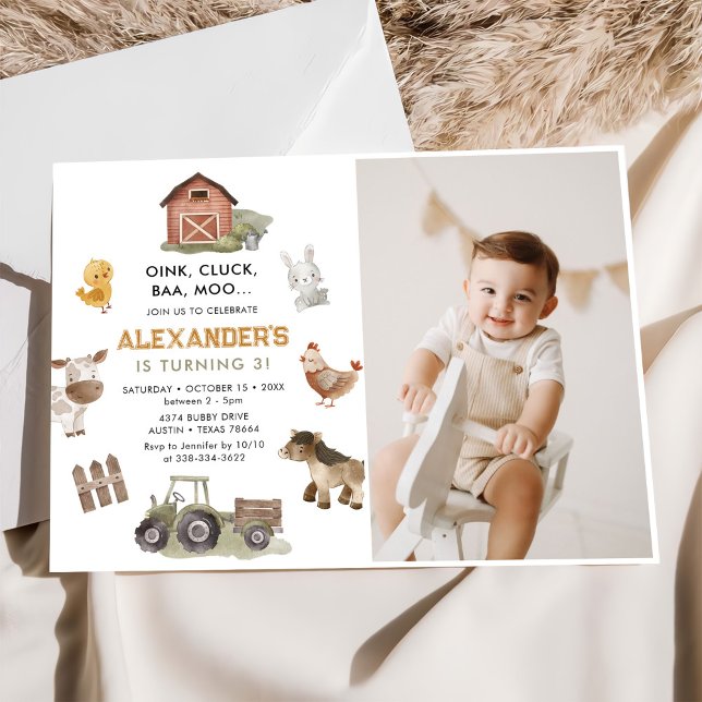 Landtiere Barnyard 3. Geburtstag Foto Einladung (Von Creator hochgeladen)
