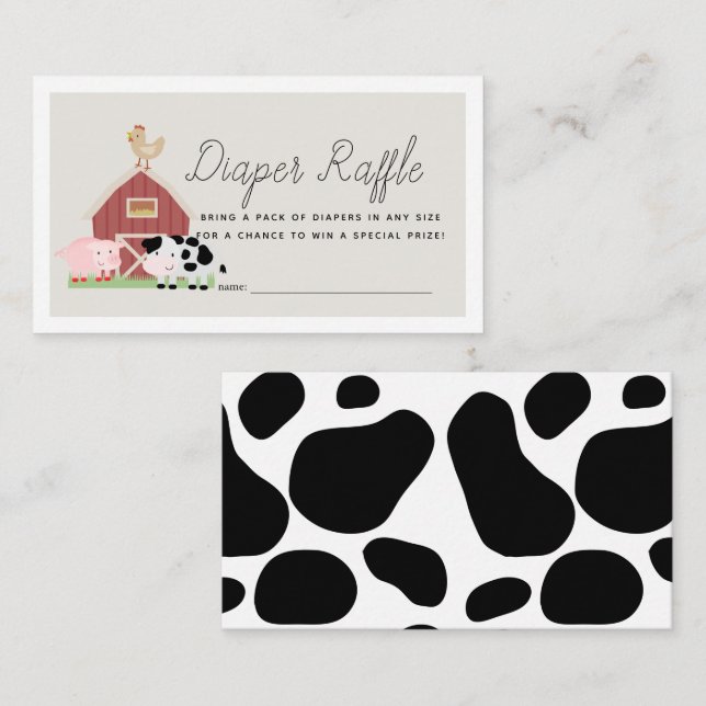 Landtiere Barnyard Beige Diaper Raffle Ticket Begleitkarte (Vorne/Hinten)
