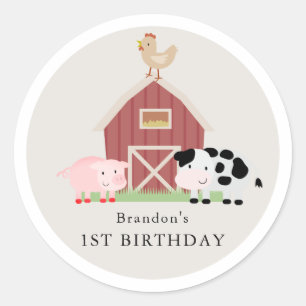 Landtiere Barnyard Beige Geburtstag Runder Aufkleber