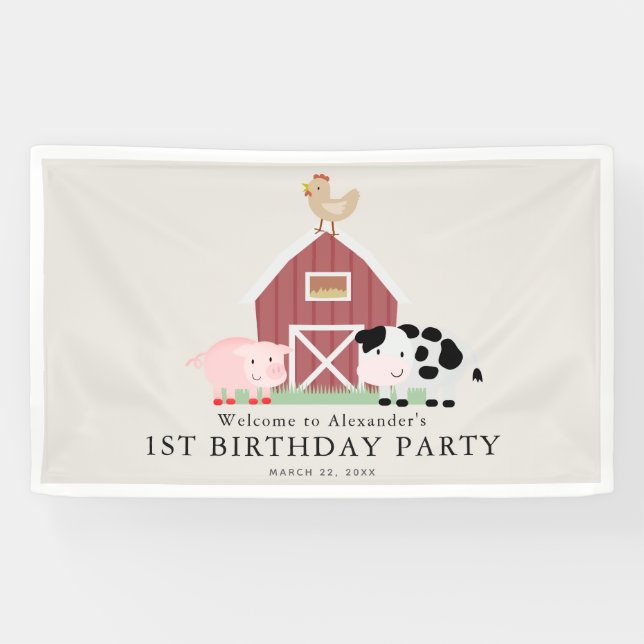 Landtiere Barnyard Beige Geburtstag Willkommen Banner (Horizontal)