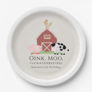 Landtiere Barnyard Beige Geburtstagspapier Plate Pappteller