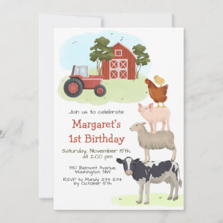 Landtiere Barnyard Birthday Einladung