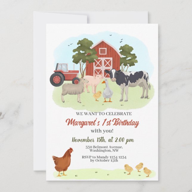 Landtiere Barnyard Birthday Einladung (Vorderseite)