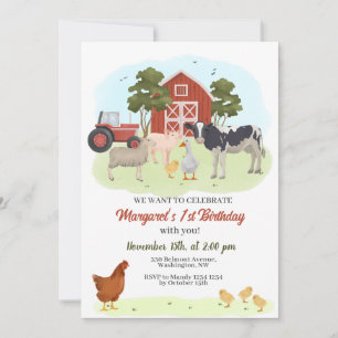 Landtiere Barnyard Birthday Einladung
