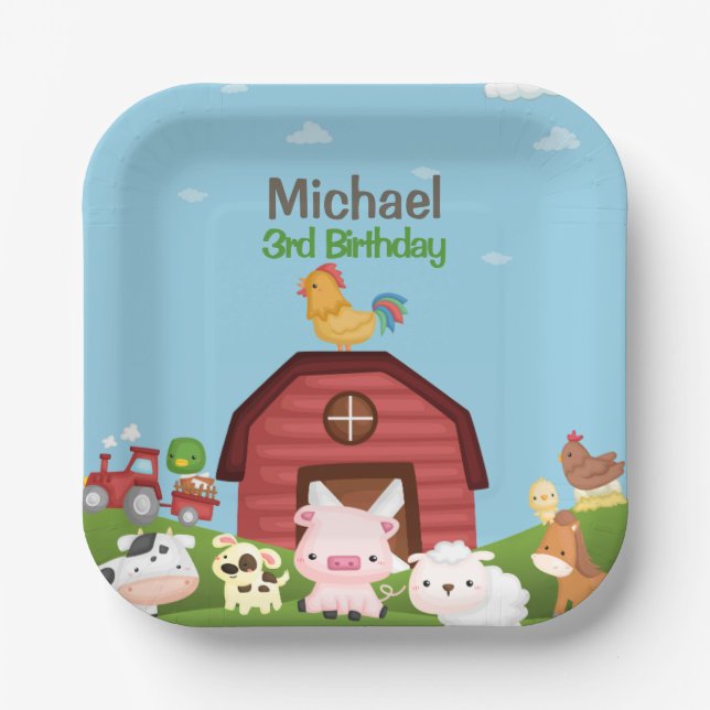 Landtiere Barnyard Birthday Pappteller (Vorderseite)