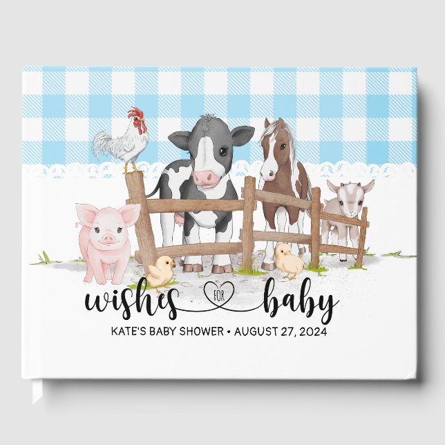 Landtiere Barnyard Blue Baby Shower Gästebuch (Vorderseite)