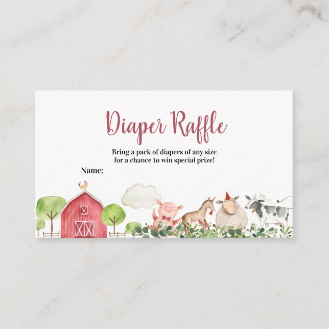 Landtiere Barnyard Diaper Raffle Begleitkarte (Vorderseite)