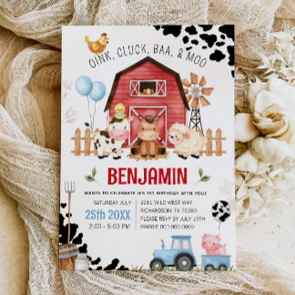 Landtiere Barnyard FARM GEBURTSTAG Einladung