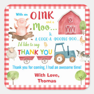 Landtiere Barnyard Geburtstag Vielen Dank Quadratischer Aufkleber
