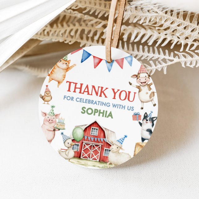 Landtiere Barnyard Geburtstagspartei Runde Geschenkanhänger (Farm Animals Red Barnyard Birthday Party Round Favor Tags)