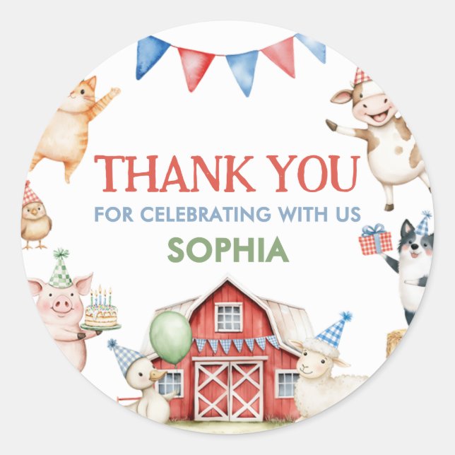 Landtiere Barnyard Geburtstagspartei Runder Aufkleber (Vorderseite)