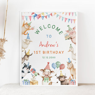 Landtiere Barnyard Geburtstagsparty Willkommen Poster