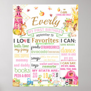 Landtiere Barnyard Geburtstagszeichen Poster