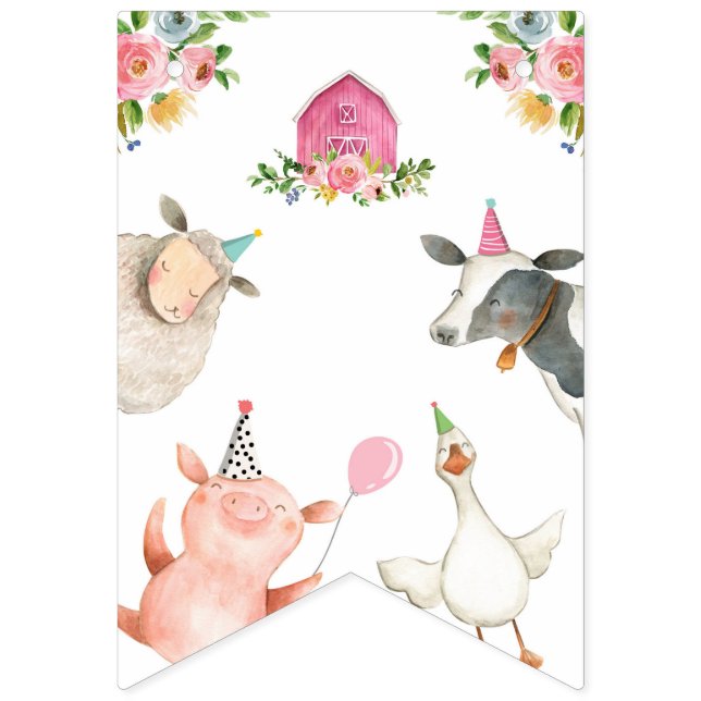 Landtiere Barnyard Girl Happy Birthday Banner (Erste Fahne)