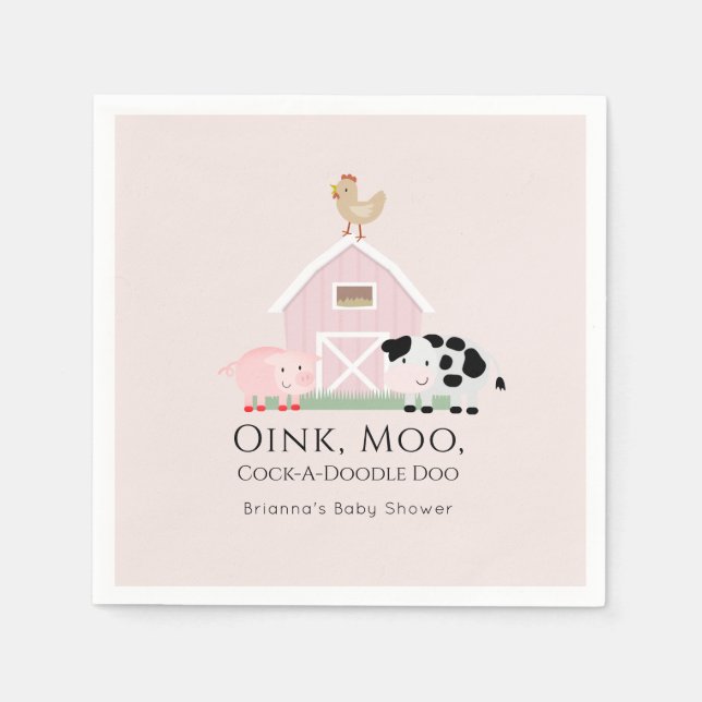 Landtiere Barnyard Girl Pink Babyduschpapier Serviette (Vorderseite)