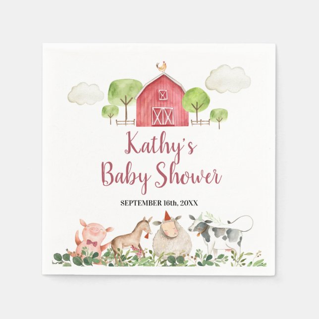 Landtiere Barnyard Grüne Serviette (Vorderseite)