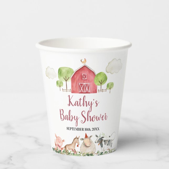 Landtiere Barnyard Grüne Weißbuch Pappbecher (Vorderseite)