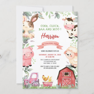 Landtiere Barnyard Oink Baa Moo Birthday Einladung