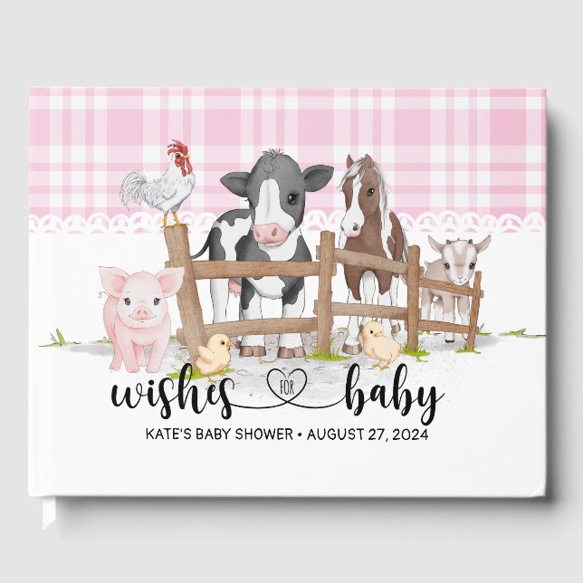 Landtiere Barnyard Pink Baby Shower Gästebuch (Vorderseite)