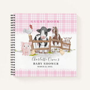Landtiere Barnyard Pink Baby Shower Gästebuch Notizbuch