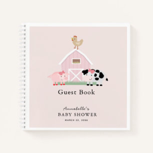 Landtiere Barnyard Pink Baby Shower Gästebuch Notizbuch