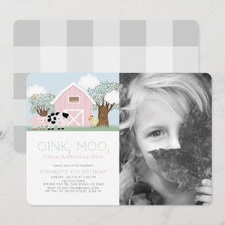 Landtiere Barnyard Pink Barn Birthday Foto Einladung