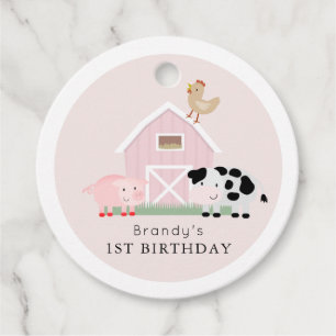 Landtiere Barnyard Pink Geburtstag Danke Favo Geschenkanhänger
