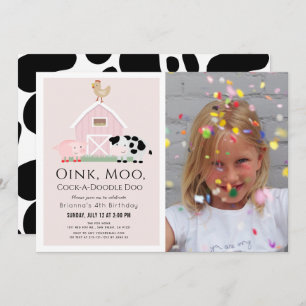 Landtiere Barnyard Pink Girl Foto Geburtstag Einladung