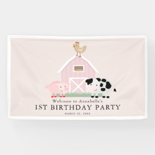 Landtiere Barnyard Pink Girl Geburtstag Willkommen Banner