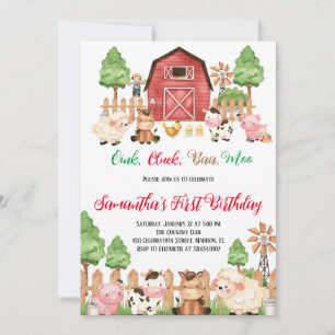 Landtiere Barnyard Red Boy Birthday Party Einladung