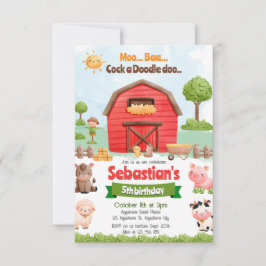 Landtiere Barnyard Red Tractor Geburtstag Einladung